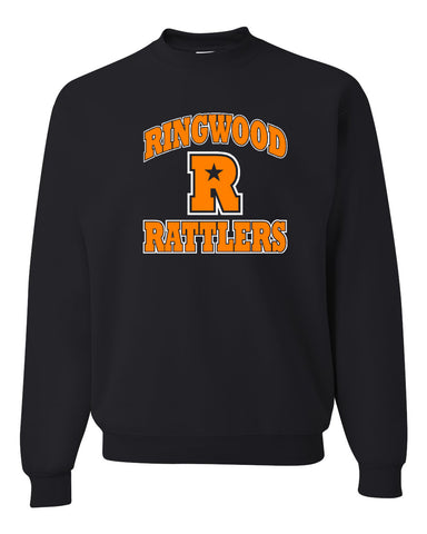 Ringwood Rattlers Black Women’s Mélange Fleece Striped-Sleeve Hooded Sweatshirt - 8674 w/ 2 Color CHEERLEADING Design on Front