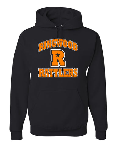 Ringwood Rattlers Black Women’s Mélange Fleece Striped-Sleeve Hooded Sweatshirt - 8674 w/ 2 Color CHEERLEADING Design on Front