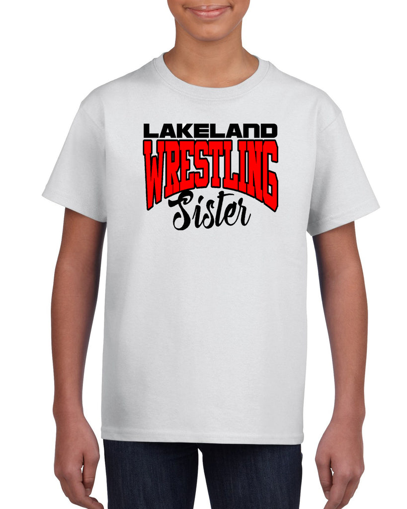 lakeland wrestling heavy blend shirt w/ lakeland wrestling sister logo on front.