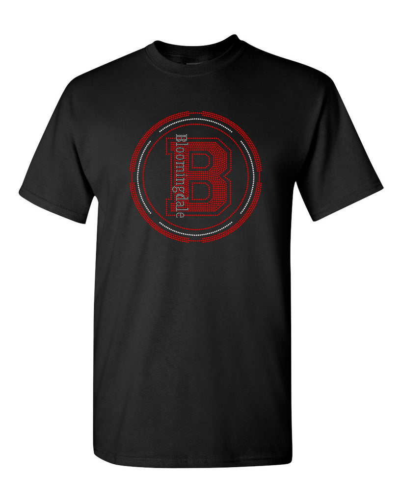 Bloomingdale PTA Black Short Sleeve Tee w/ Bloom B Logo in SPANGLE on Front