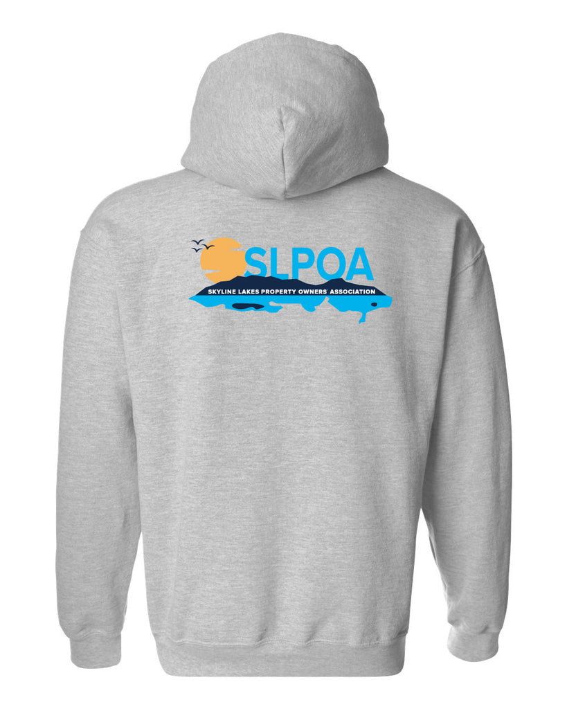 skyline lakes heavy blend hoodie w/ shield logo front & slpoa logo on back