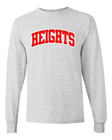 Heights Black Long Sleeve Tee w/ Heights Crossword Design in Red & White on Front.
