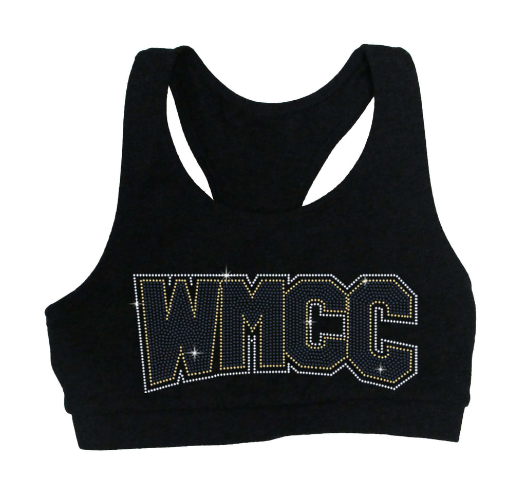 WMCC Black Sports Bra w/ 3 Color Spangle Logo on Front.