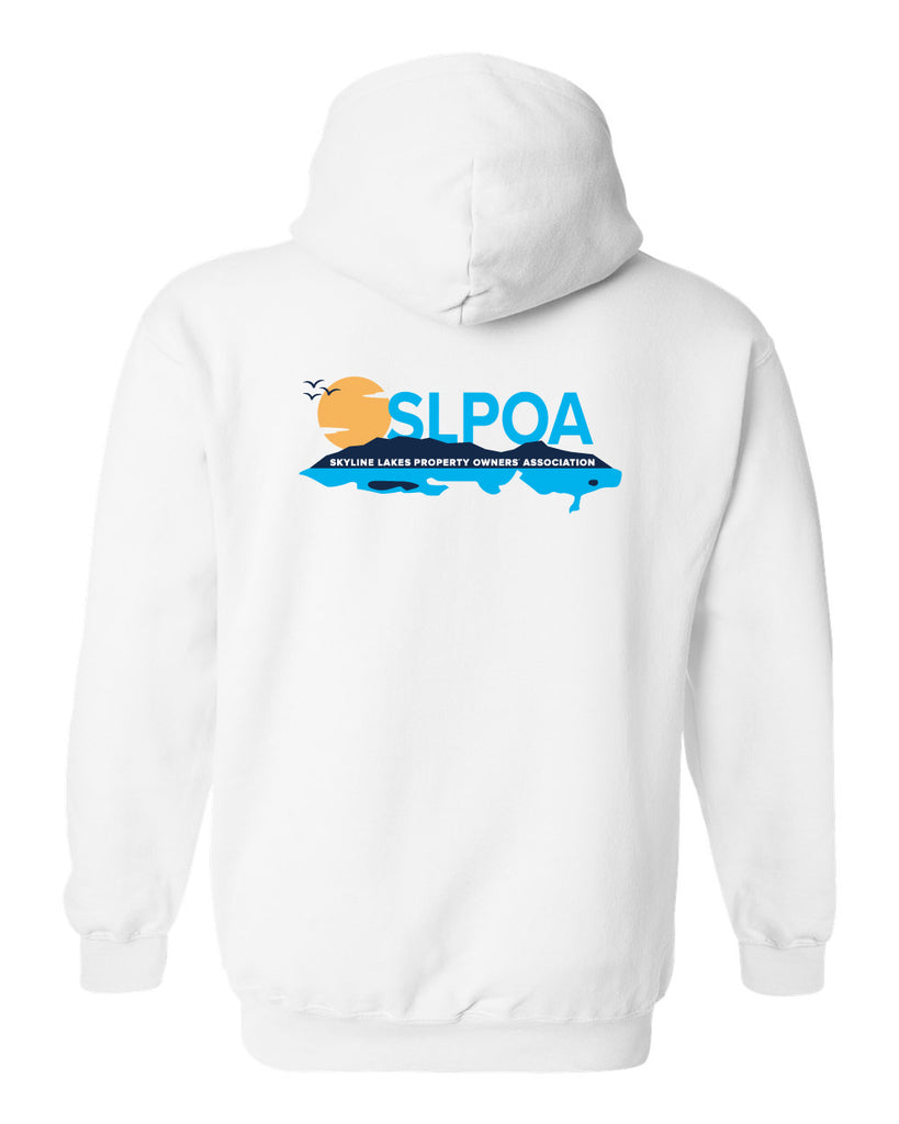 skyline lakes heavy blend hoodie w/ shield logo front & slpoa logo on back