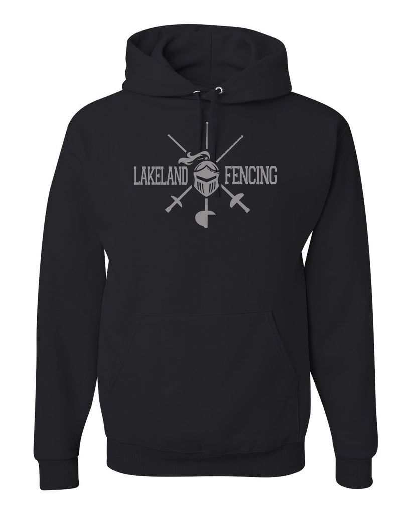Lakeland Fencing Black 50/50 Blend Hoodie w/ Gray Design