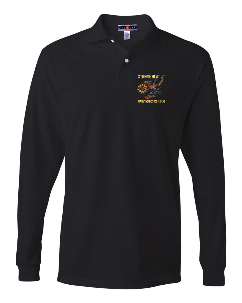 Lakeland Robotics Black JERZEES - SpotShield™ 50/50 Long Sleeve Polo - 437MLR w/ Embroidered Design on Front Left Chest