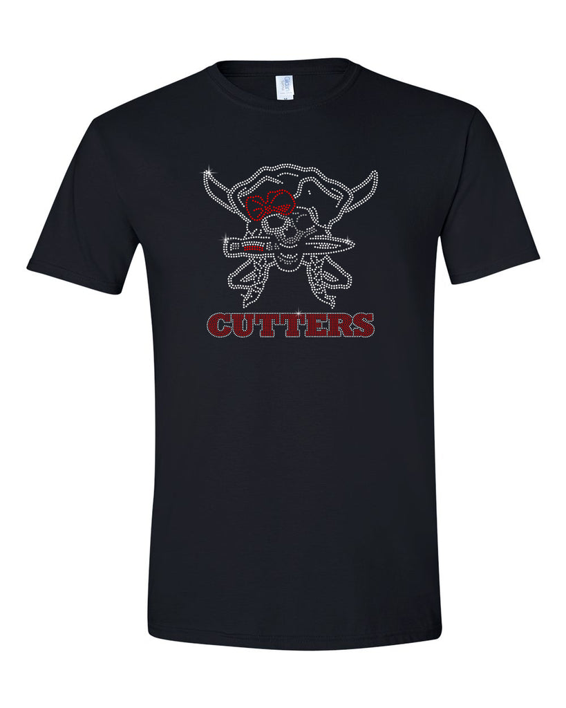 FLFA Black Softstyle® T-Shirt - 64000 w/ FLFA Cutters CHEER Logo in SPANGLE on Front