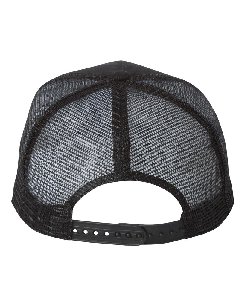 celtic knot black mesh-back trucker cap - 6886 w/ white triquetra design on front