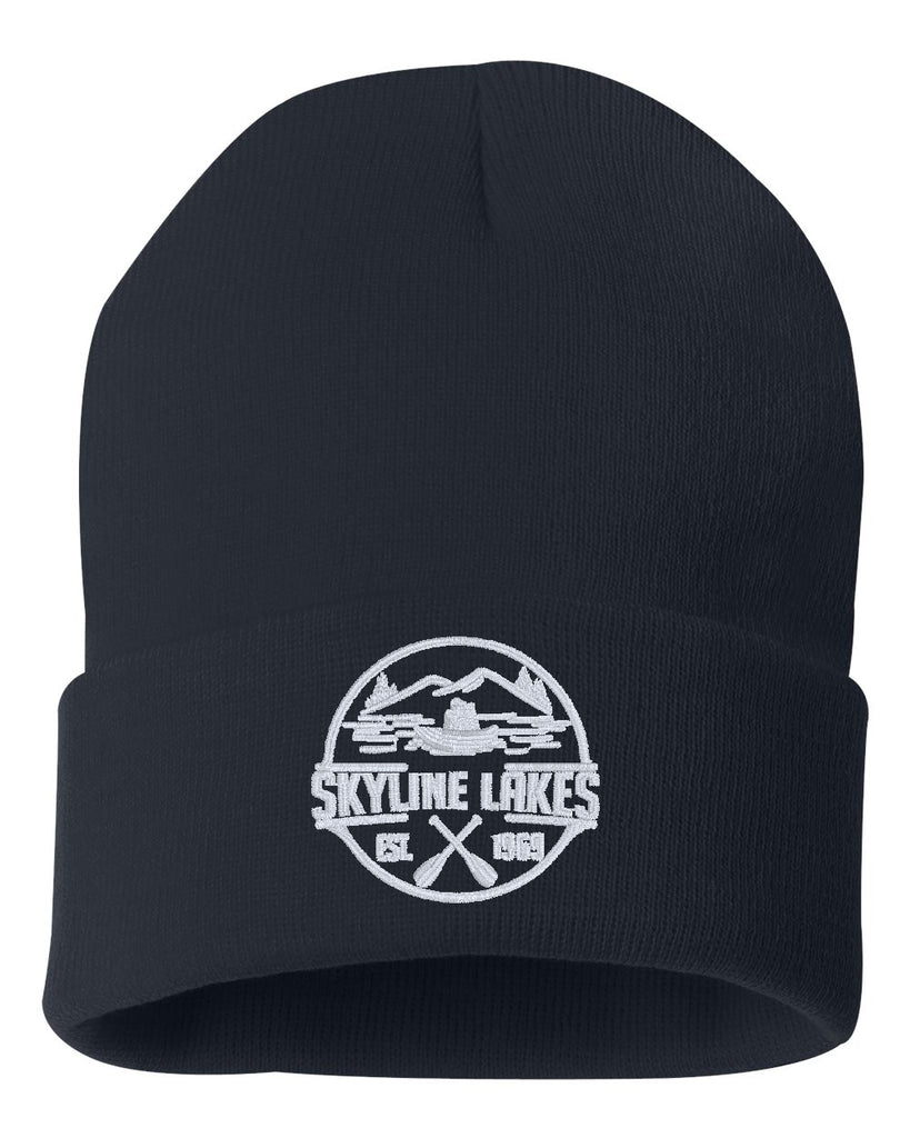 Skyline Lakes Sportsman - Solid 12" Cuffed Beanie - SP12 w/ Embroidered Canoe Design on Front.