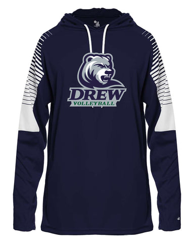 Drew Volleyball JERZEES - Dri-Power® Long Sleeve 50/50 T-Shirt - 29LSR w/ White & Navy V1 Design on Front.