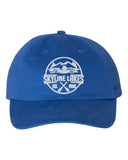 Skyline Lakes Brushed Twill Unstructured Cap - VC200 w/ Embroidered Canoe Design on Front.