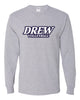 Drew Volleyball JERZEES - Dri-Power® Long Sleeve 50/50 T-Shirt - 29LSR w/ White & Navy V1 Design on Front.