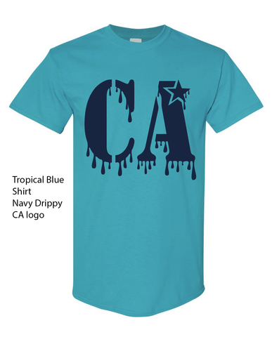 Cheer Army Black Short Sleeve Tee w/ Columbia Blue CA Logo on Front.