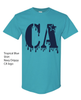 Cheer Army Tropical Blue Short Sleeve Tee w/ Navy CA Drip Design on Front.