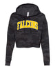 Jefferson Cheer Black Camo Women’s Lightweight Crop Hooded Sweatshirt - AFX64CRP w/ Falcons Arc Design on Front.