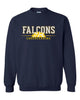 Jefferson Cheer Navy JERZEES - NuBlend® Crewneck Sweatshirt - 562MR w/ Falcons Cheerleading Design on Front.