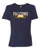 Jefferson Cheer Navy BC Jersey Tee - 3001 w/ Falcons Cheerleading Design on Front.