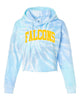 Jefferson Cheer LAGOON Colortone - Women's Tie-Dyed Crop Hooded Sweatshirt - 8333 w/ Falcons Arc Design on Front.