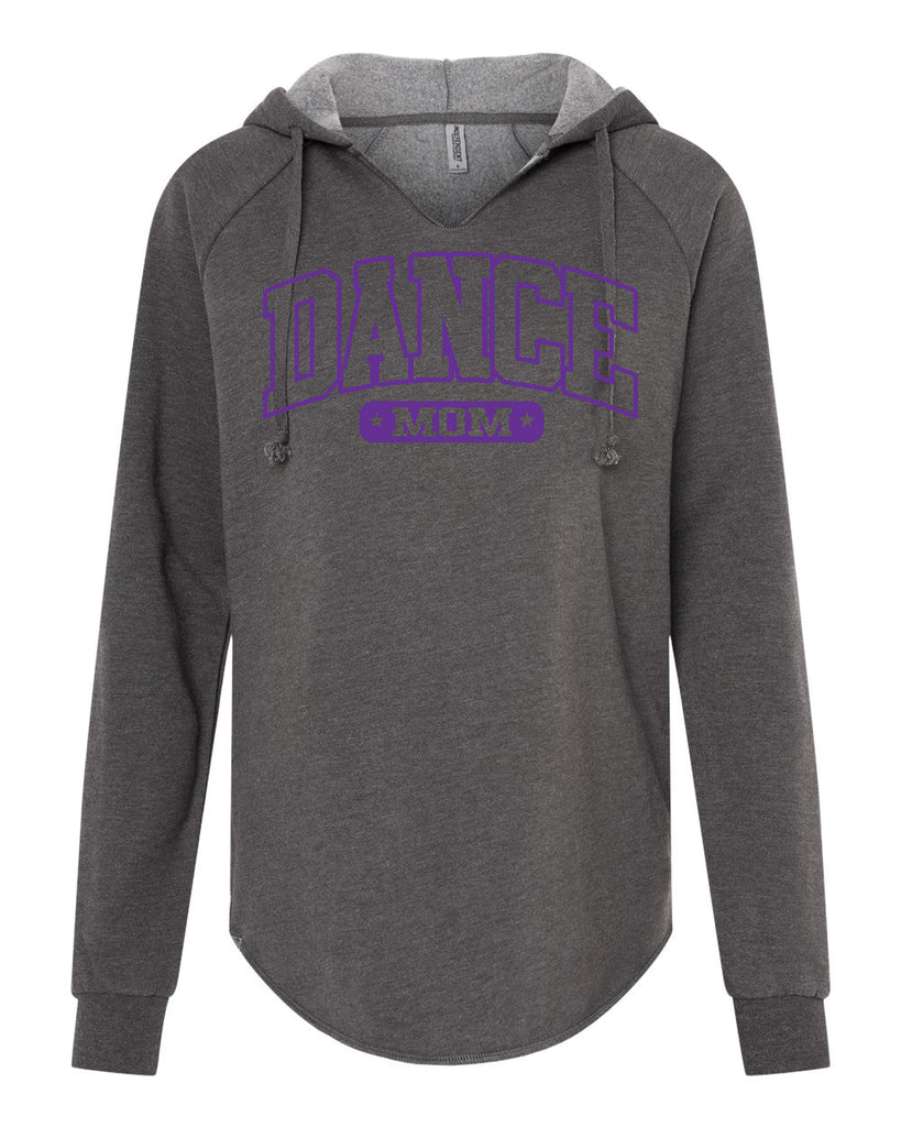 Precision Dance ITC - Women’s Lightweight California Wave Wash Hooded Sweatshirt - PRM2500 w/ Purple DANCE MOM Design on Front.