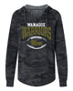 Wanaque Warriors Football Women’s Lightweight California Wave Wash Hooded Sweatshirt - PRM2500 w/ White & Vegas Gold Warriors Football Mom Design