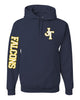 Jefferson Cheer Navy JERZEES - NuBlend® Hooded Sweatshirt - 996MR w/ JT Design on Left Chest & Falcons Down Arm