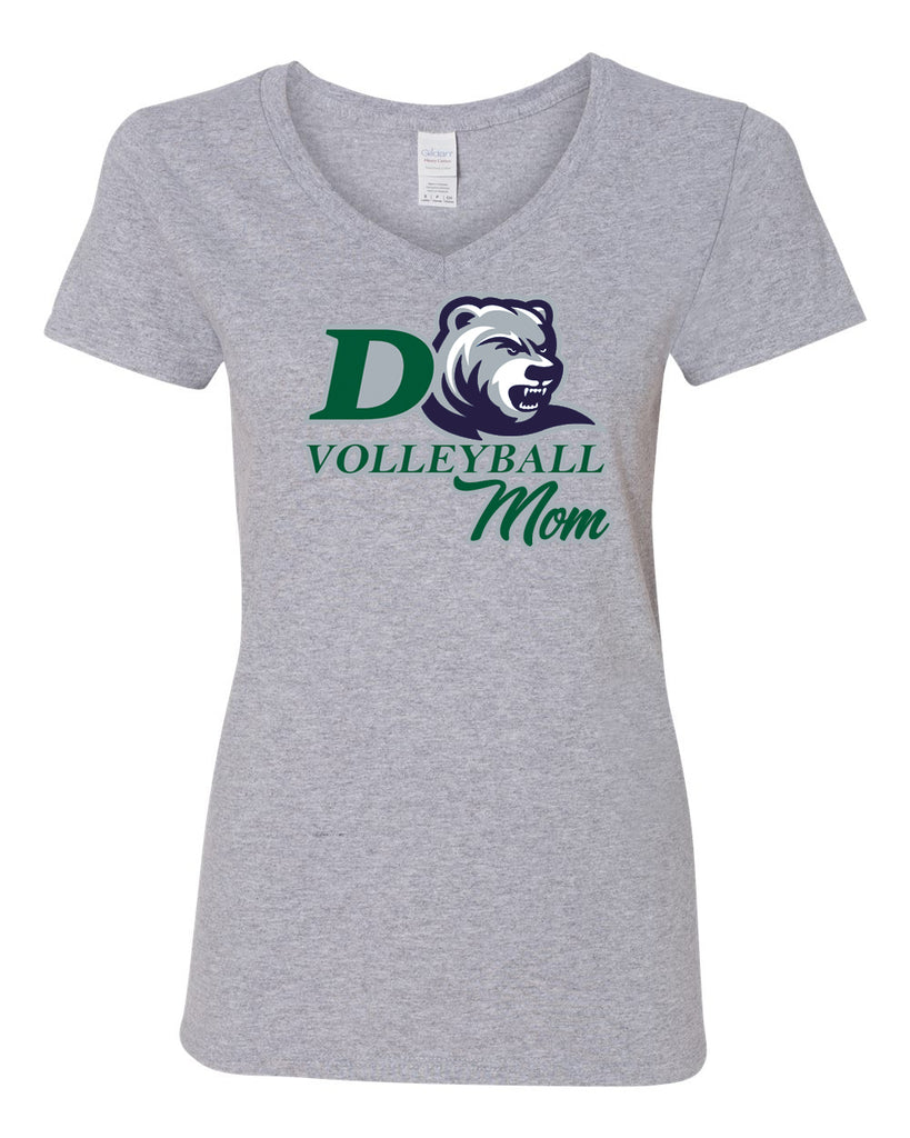 Drew Volleyball Heavy Cotton™ Women’s V-Neck T-Shirt - 5V00L w/ 4 Color D Mom Design on Front.