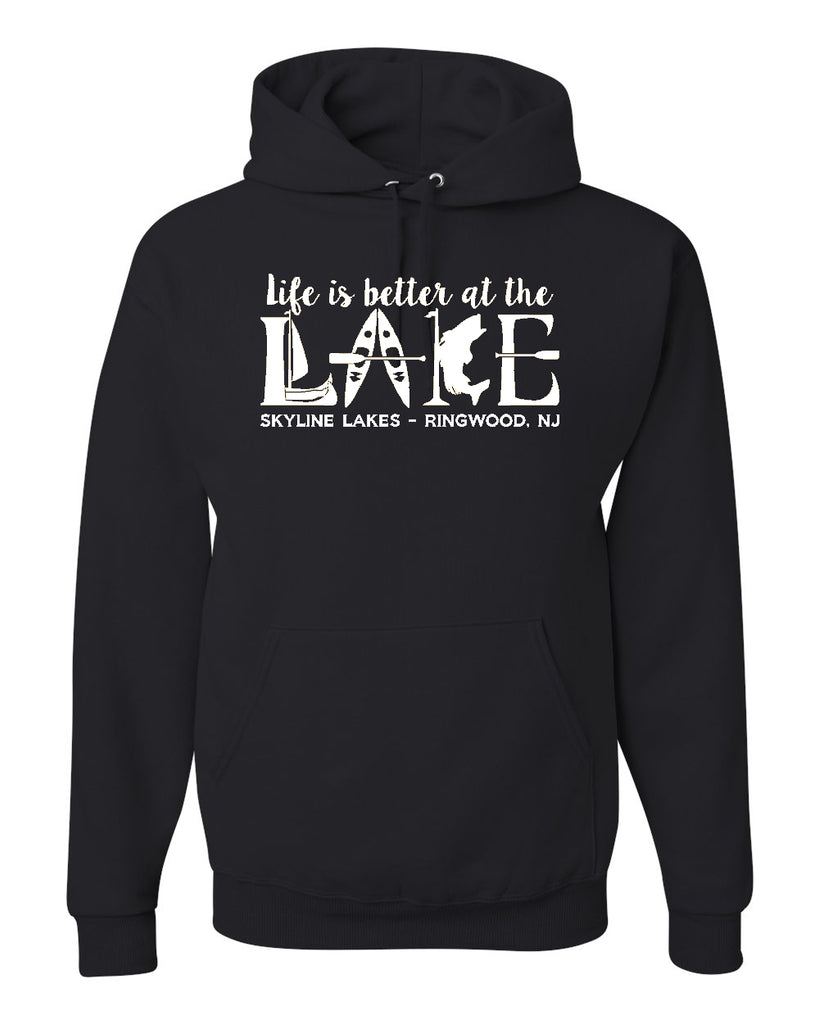 Skyline Lakes JERZEES - NuBlend® Hooded Sweatshirt - 996MR w/ Life is Better Design on Front.