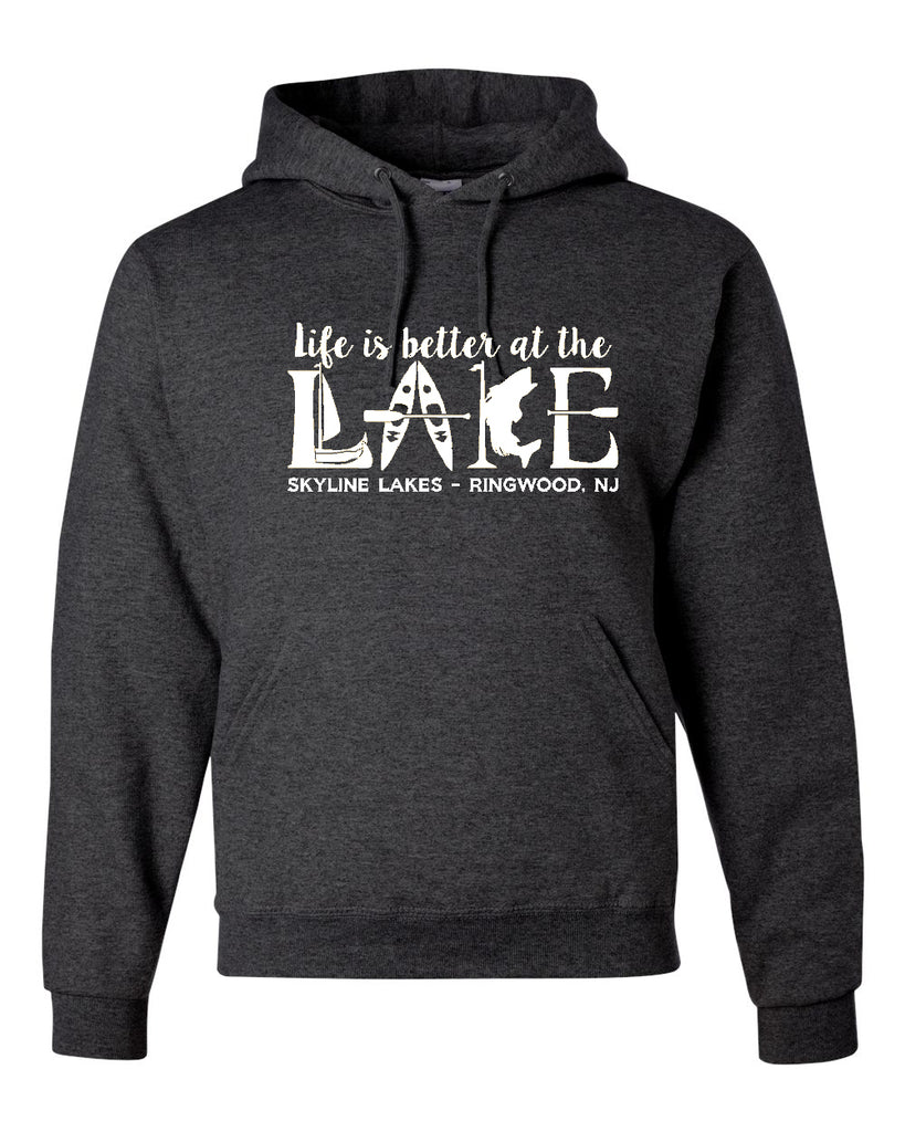 Skyline Lakes JERZEES - NuBlend® Hooded Sweatshirt - 996MR w/ Life is Better Design on Front.
