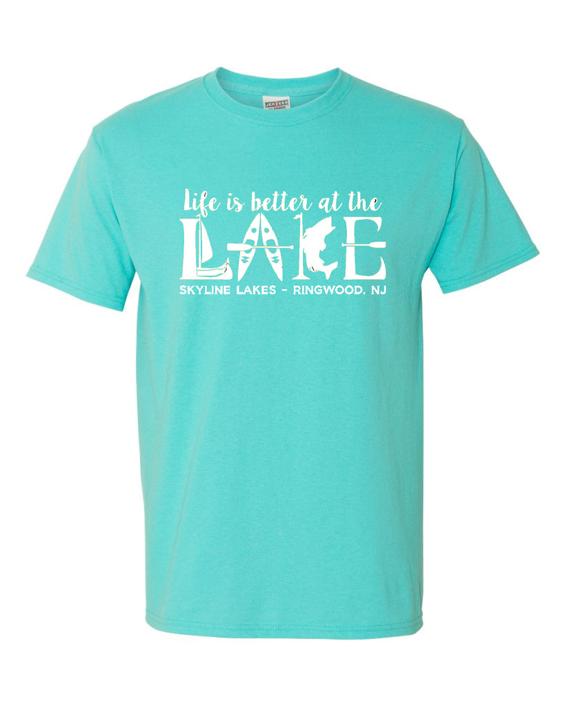 Skyline Lakes JERZEES - Dri-Power® 50/50 T-Shirt - 29MR w/ Life is Better Design on Front.
