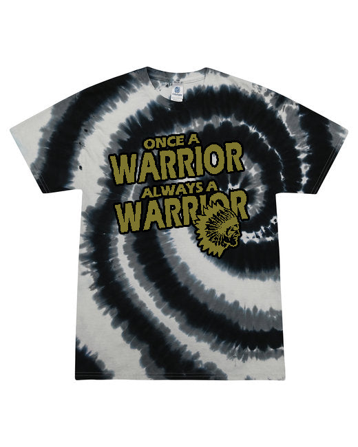 Wanaque Warriors Football CD100 Tie-Dye Adult 5.4 oz., 100% Cotton T-Shirt w/ Vegas Gold Once A Warrior Design Front