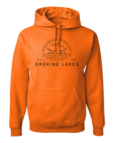 Erskine Lakes Black Zippered Drawstring Backpack - 8888 w/ EL24 Design on Front