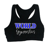 World Gymnastics Black Boxercraft - Girls/Womans Sports Bra - YSB101 w/ 2 Color Stack Design