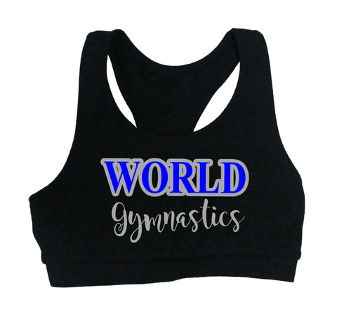 World Gymnastics Black Coast to Coast Drawstring Backpack - 2562 w/ Spangle Design on Front.