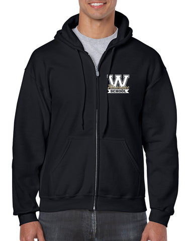 WANAQUE Black Zippered Drawstring Backpack w/ WANAQUE School "W" Logo on Front.