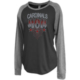 westwood cardinals black jersey raglan crewneck shirt w/ 2 color spangle cardinals mom design on front.