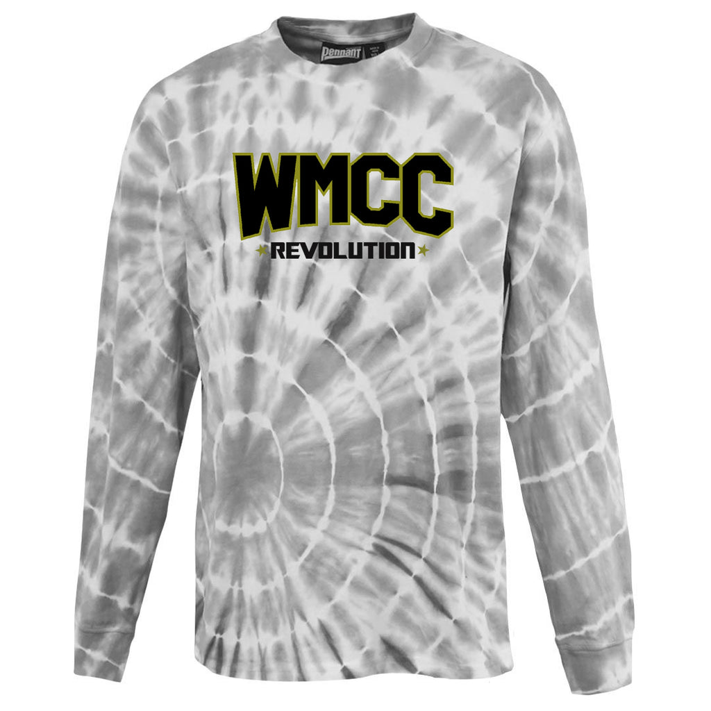 wmcc silver 8552 solar tie-dye crew long sleeve tee w/ wmcc logo in 2 color on front.