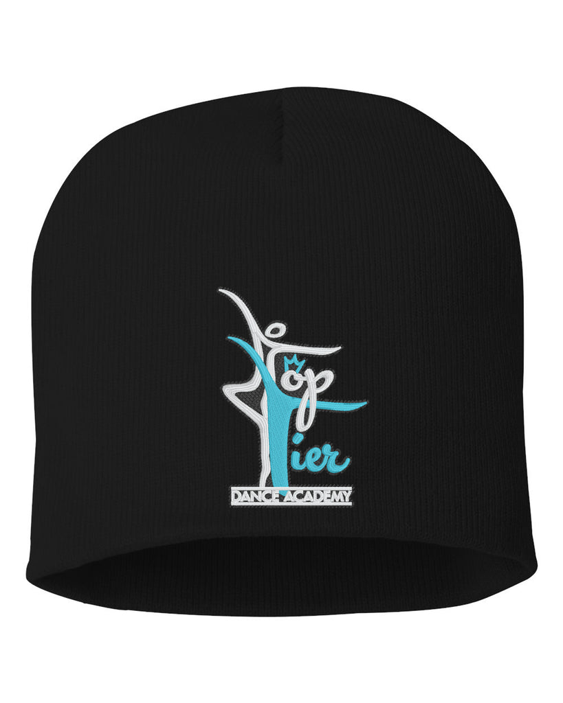 top tier dance 8" knit beanie - sp08 w/ top tier dance academy logo embroidered.