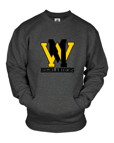 West Milford Highlanders Charcoal Hoodie w/ Large WM Logo on Front.