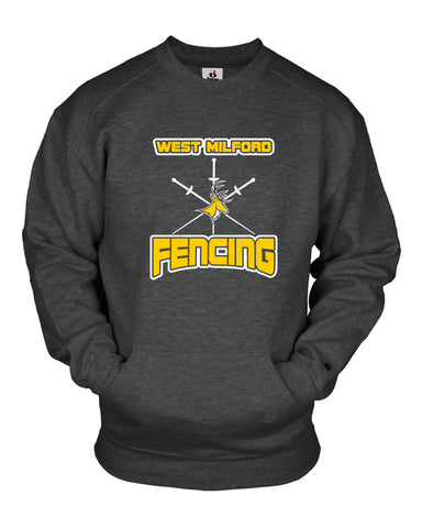 West Milford Fencing Black Crewneck Sweatshirt w/ Large Ribbon Design on Front.