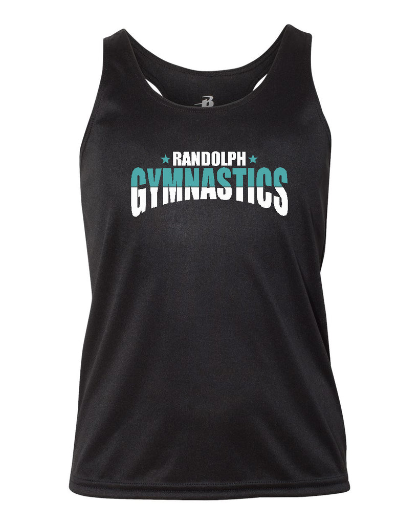 Randolph Gymnastics Black B-Core Racerback Tank Top - 2166 w/ Logo Design V2 on Front