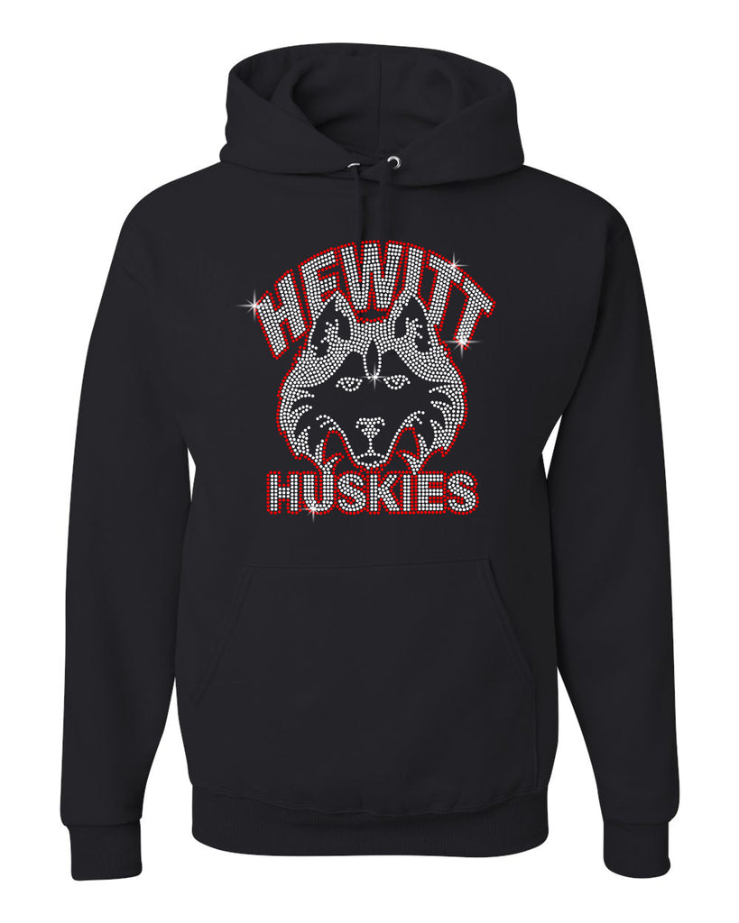 Hewitt Huskies Black Heavy Blend™ Hooded Sweatshirt - 18500 w/ SPANGLE Logo Design 1 on Front