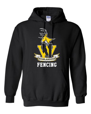 West Milford Fencing Black Authentic Low Rise Soffe Short w/ Gold & White Print WM Logo on Front Left Leg.