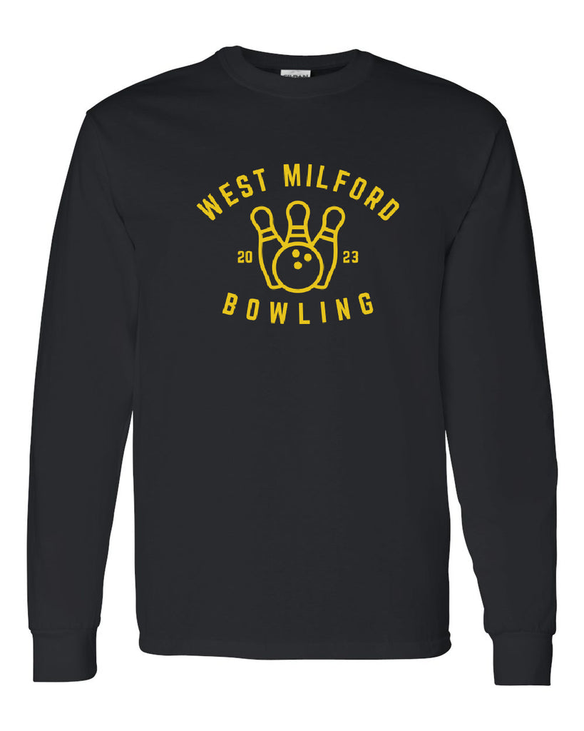 West Milford HS Bowling Black Long Sleeve Tee w/ Logo Design V1 on Front