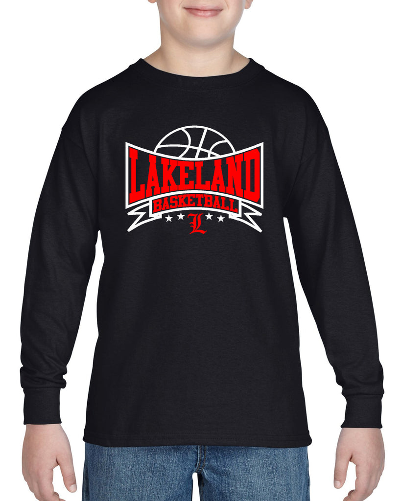 lakeland basketball black heavy blend shirt w/ lakeland basketball v3 logo on front.