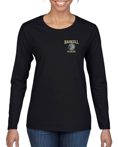 HASKELL School Three-Quarter Raglan Sleeve Baseball T-Shirt w/ HASKELL School "H" Logo on Front.