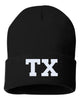 tx state abbreviation embroidered cuffed beanie hat