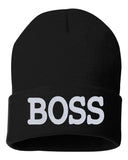 boss embroidered cuffed beanie hat