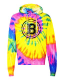 bloomingdale pta dyenomite - multi-color spiral pullover hooded sweatshirt - 854ms w/ bloom b logo on front