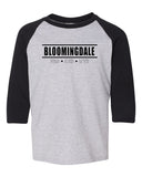 bloomingdale pta black raglan three-quarter sleeve t-shirt - 5700b w/ bloomingdale pride logo on front