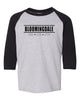 bloomingdale pta black raglan three-quarter sleeve t-shirt - 5700b w/ bloomingdale pride logo on front